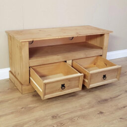 Solid Pine Wood Tv Stand 2 Drawer For Flat Screen Television - thumbnail 5