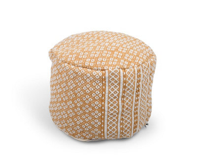 Littens Mustard Gold Spotted Handwoven Chunky Cotton Round Pouffe Seat Bean Bag Footstool 50Cm X 35Cm - image 1