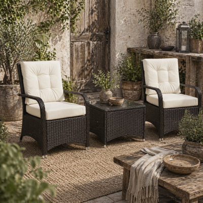 Wyld Haus Lofita 3-Piece Brown And White Rattan Bistro Set With Cream Cushions And Protective Cover - image 1
