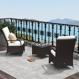 Wyld Haus Lofita 3-Piece Brown And White Rattan Bistro Set With Cream Cushions And Protective Cover - thumbnail 3