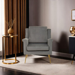 Orsina Grey Velvet Armchair For Livingroom, Modern Sturdy Armchair, Velvet Upholstered Accent Chair For Reading - thumbnail 3