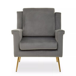 Orsina Grey Velvet Armchair For Livingroom, Modern Sturdy Armchair, Velvet Upholstered Accent Chair For Reading