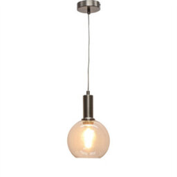 First Choice Lighting Set Of 2 Barnum - Clear Glass Globe Satin Nickel Deco Pendant Fittings - thumbnail 3