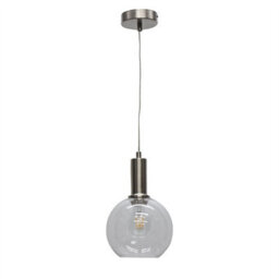First Choice Lighting Set Of 2 Barnum - Clear Glass Globe Satin Nickel Deco Pendant Fittings - thumbnail 2