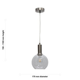 First Choice Lighting Set Of 2 Barnum - Clear Glass Globe Satin Nickel Deco Pendant Fittings - thumbnail 6