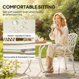 Outsunny 3 Pcs Aluminium Garden Coffee Table Set W/ Parasol Hole & Cushions - thumbnail 5