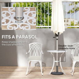 Outsunny 3 Pcs Aluminium Garden Coffee Table Set W/ Parasol Hole & Cushions - thumbnail 4