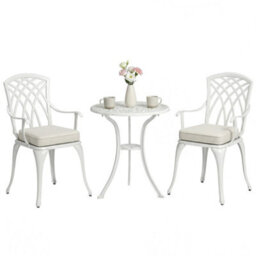 Outsunny 3 Pcs Aluminium Garden Coffee Table Set W/ Parasol Hole & Cushions - thumbnail 2