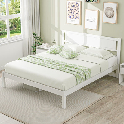 Costway Double Size Wood Bed Frame With Headboard Modern Platform Bed-White - image 1