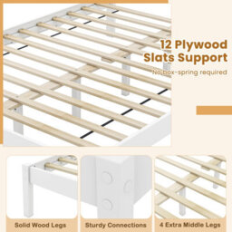 Costway Double Size Wood Bed Frame With Headboard Modern Platform Bed-White - thumbnail 7