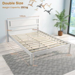 Costway Double Size Wood Bed Frame With Headboard Modern Platform Bed-White - thumbnail 3