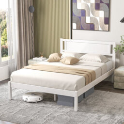 Costway Double Size Wood Bed Frame With Headboard Modern Platform Bed-White - thumbnail 5