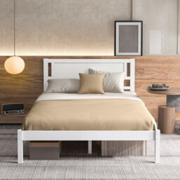 Costway Double Size Wood Bed Frame With Headboard Modern Platform Bed-White - thumbnail 4