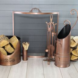 Slemcka Traditional Antique Copper Effect Steel Log Basket (H)290mm (D)330mm - thumbnail 2