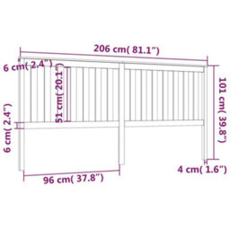 Berkfield Bed Headboard Black 206X6X101 Cm Solid Wood Pine - thumbnail 6