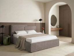 Beliani Ottoman Bed Fabric Lagarde 180 X 200 Cm (Eu Super King) Taupe - thumbnail 2