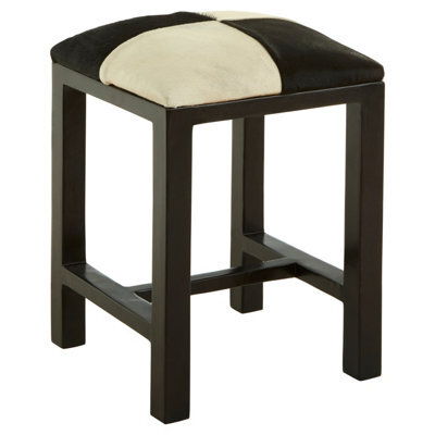 Orsina Black & White Leather Stool,natural Teak Wood Bar Stool, Black Finished Seat,leather Seat For Outdoor Patio - image 1