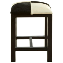 Orsina Black & White Leather Stool,natural Teak Wood Bar Stool, Black Finished Seat,leather Seat For Outdoor Patio - thumbnail 3