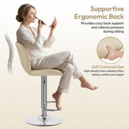 Yaheetech Set Of 2 Faux Leather Adjustable Swivel Bar Stools With Backrest, Khaki - thumbnail 5