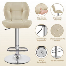 Yaheetech Set Of 2 Faux Leather Adjustable Swivel Bar Stools With Backrest, Khaki - thumbnail 4