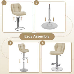Yaheetech Set Of 2 Faux Leather Adjustable Swivel Bar Stools With Backrest, Khaki - thumbnail 6