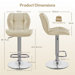 Yaheetech Set Of 2 Faux Leather Adjustable Swivel Bar Stools With Backrest, Khaki - thumbnail 3
