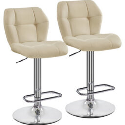 Yaheetech Set Of 2 Faux Leather Adjustable Swivel Bar Stools With Backrest, Khaki - thumbnail 2