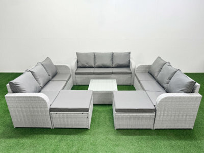 Fimous Pe Rattan Lounge Sofa Set 11 Seater Outdoor Garden Furniture Set Square Coffee Table 3 Seater Sofa 2 Big Footstools - image 1