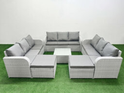 Fimous Pe Rattan Lounge Sofa Set 11 Seater Outdoor Garden Furniture Set Square Coffee Table 3 Seater Sofa 2 Big Footstools - thumbnail 2