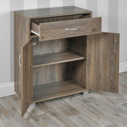 Grey Oak Small 2 Door 1 Drawer Hallway Living Room Sideboard Wooden Storage Cabinet Unit - thumbnail 4