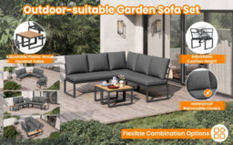 Abrihome 4-5 Seater Garden Set With Convertible Plastic Wood Tables & Adjustable Corner Sofa, For Garden, Balcony And Terrace, Linen, Grey - thumbnail 6