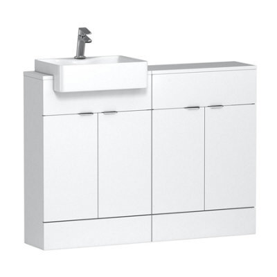 Royal Bathrooms Elena 1200mm Floor Standing Bathroom Vanity Sink Unit Gloss White 4 Door Cabinet Storage With Semi Recessed Basin - image 1