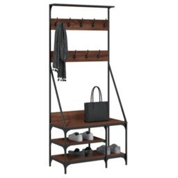 Walplus Clothes Rack With Shoe Storage Brown Oak 80X40X184 Cm - thumbnail 3