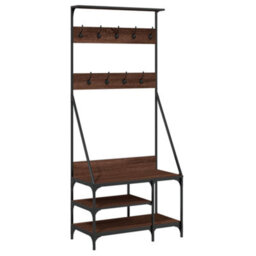 Walplus Clothes Rack With Shoe Storage Brown Oak 80X40X184 Cm - thumbnail 2