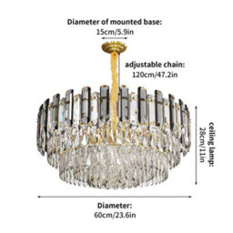 Vrygle 60Cm Heavy Duty Luxury Led Crystal Ceiling Light Fixture Lamps Modern Chandelier Pendant Lamp - thumbnail 2