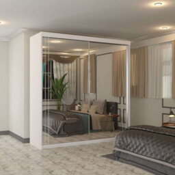 Sliding Wardrobes 4 u LTD Modern Full Sliding Mirror Wardrobe Elegant Design & Ample Storage - White 200Cm - thumbnail 1