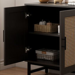 2 Door Ratten Storage Cabinet,wooden Buffet Sideboard, Space-Saving Organizer Rack For Living Room,bedroom, Kitchen - thumbnail 5