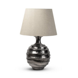 Grey Silver Bedside Table Lamp With Round Metal Base & Fabric Shade - 64Cm High For Living Room, Bedroom, Office Decor