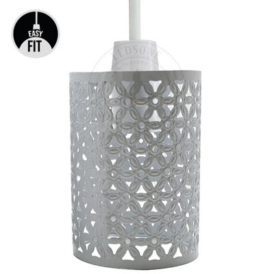 White Metal Bulb Guard Drum Shaped Lamp Shades For Ceiling Pendant Lights Indoor Easy Fit Wire Cages (White) - image 1