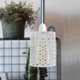 White Metal Bulb Guard Drum Shaped Lamp Shades For Ceiling Pendant Lights Indoor Easy Fit Wire Cages (White) - thumbnail 6