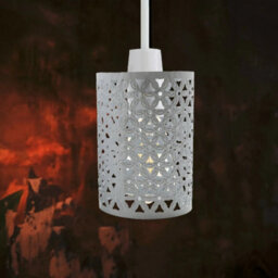 White Metal Bulb Guard Drum Shaped Lamp Shades For Ceiling Pendant Lights Indoor Easy Fit Wire Cages (White) - thumbnail 4