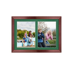 AK Frames 20X14 Rose Wood Classic Multi Photo Frame With Emerald Mount - Holds 2 Apertures (2X) A4 Photos - thumbnail 1