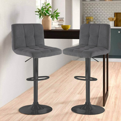 Set Of Two Neo Dark Grey Fabric Bar Stools With Matt Black Legs - image 1