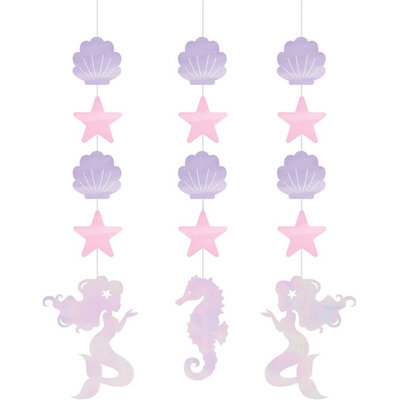Creative Party Mermaid Hanging Decoration (Pack Of 3) Pink/purple/iridescent (One Size)