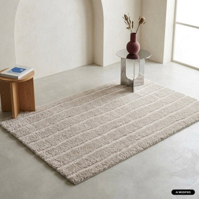 Sweeek - Indoor Rug With Linear Pattern Beige-Brown 150X80 Cm - Uma - image 1