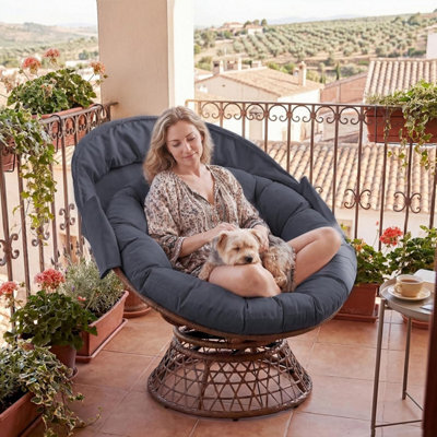 Comhoma Outdoor Papasan Chair With Canopy, Wicker Rattan Egg Moon Chair With Cushion, Patio Lounge Chair For Garden, Grey - image 1