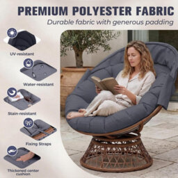 Comhoma Outdoor Papasan Chair With Canopy, Wicker Rattan Egg Moon Chair With Cushion, Patio Lounge Chair For Garden, Grey - thumbnail 4