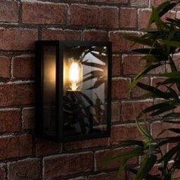 Valuelights Tideswell Modern Ip44 Rated Black And Glass Rectangular Outdoor Security Wall Light Lantern - thumbnail 5