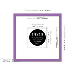 "13X13"" Purple Picture Frame - 13X13"" Square Frame With 9X9"" Mount For 13X13""/9X9"" Pictures Moderrn Style Thin Edge, 1 Pack" - thumbnail 2