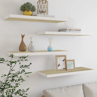 Berkfield Floating Wall Shelves 4 Pcs Oak And White 80X23.5X3.8 Cm Mdf - image 1